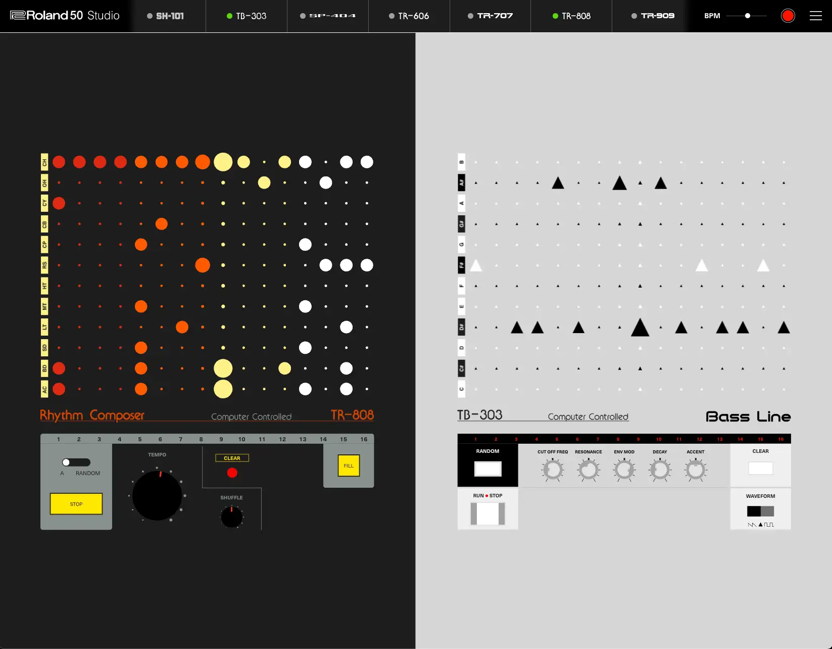 Roland 50 Studio is a free webapp that lets you play with classic Roland machines like the TB-303, TR-808, SH-101, and more in your browser, usable in Safari on iPad for fun music creation.