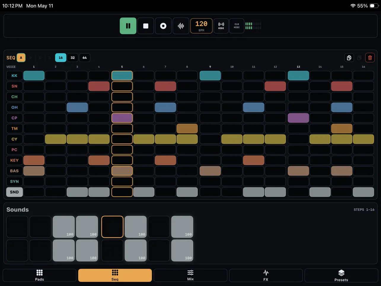 TEMPO-1 iOS drum machine